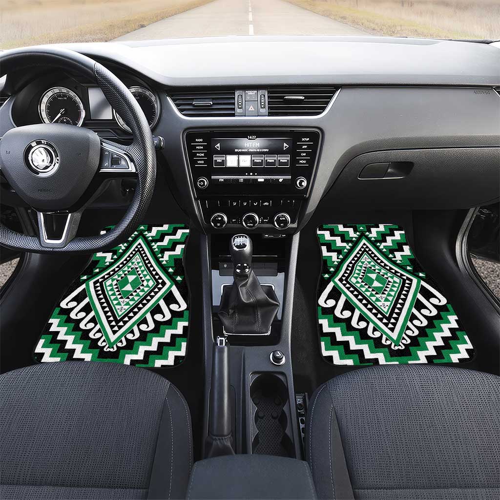 Green Aotearoa Taniko Poutama Patikitiki Car Mats LT14 Set 2pcs - Front Green - Polynesian Pride