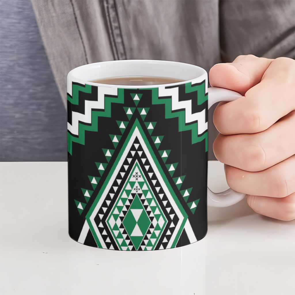 Green New Zealand Taniko Poutama Patikitiki Ceramic Mug - Polynesian Pride