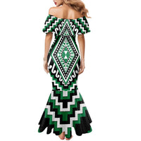 Green Aotearoa Taniko Poutama Patikitiki Family Matching Mermaid Dress and Hawaiian Shirt