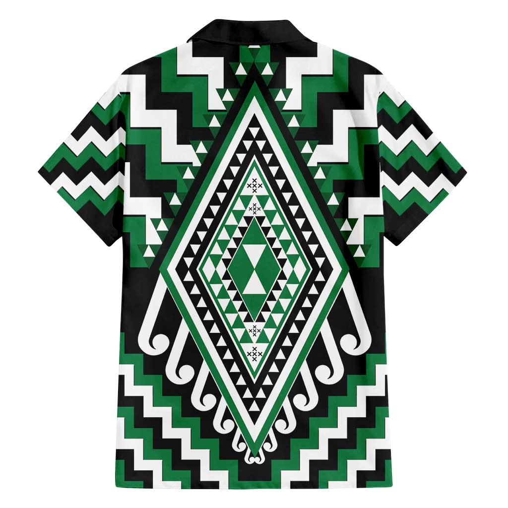 Green Aotearoa Taniko Poutama Patikitiki Family Matching Off Shoulder Maxi Dress and Hawaiian Shirt