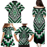 Green Aotearoa Taniko Poutama Patikitiki Family Matching Puletasi and Hawaiian Shirt