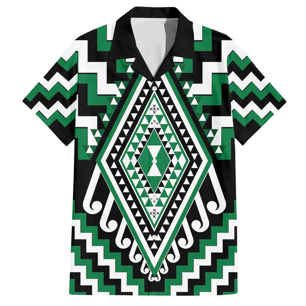 Green Aotearoa Taniko Poutama Patikitiki Family Matching Short Sleeve Bodycon Dress and Hawaiian Shirt