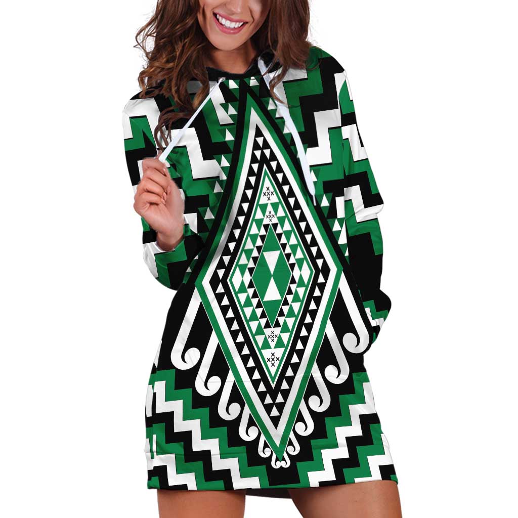 Green Aotearoa Taniko Poutama Patikitiki Hoodie Dress LT14 Green - Polynesian Pride