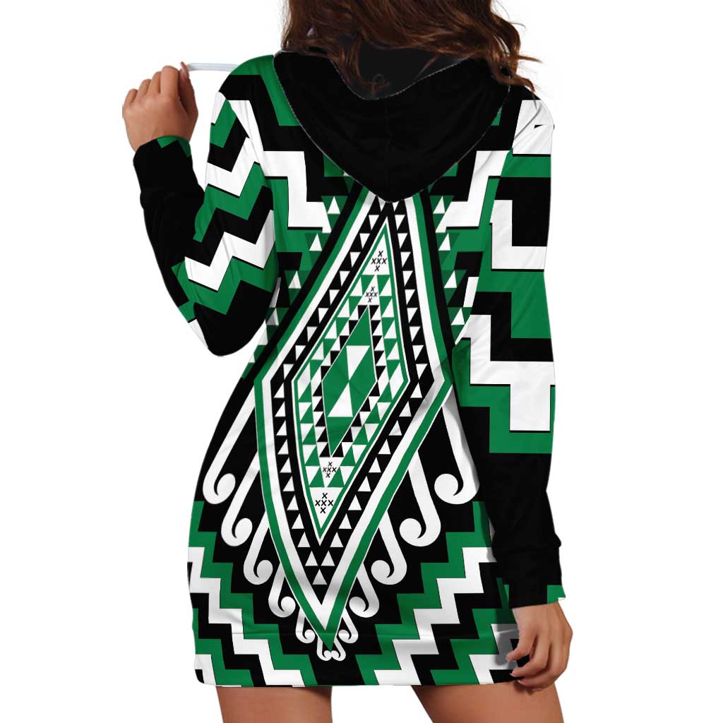 Green Aotearoa Taniko Poutama Patikitiki Hoodie Dress LT14 - Polynesian Pride