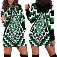 Green Aotearoa Taniko Poutama Patikitiki Hoodie Dress LT14 - Polynesian Pride