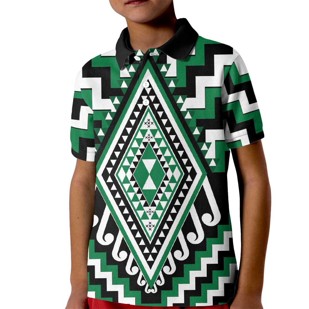 Green Aotearoa Taniko Poutama Patikitiki Kid Polo Shirt