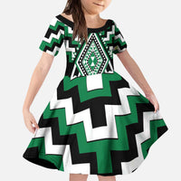 Green Aotearoa Taniko Poutama Patikitiki Kid Short Sleeve Dress