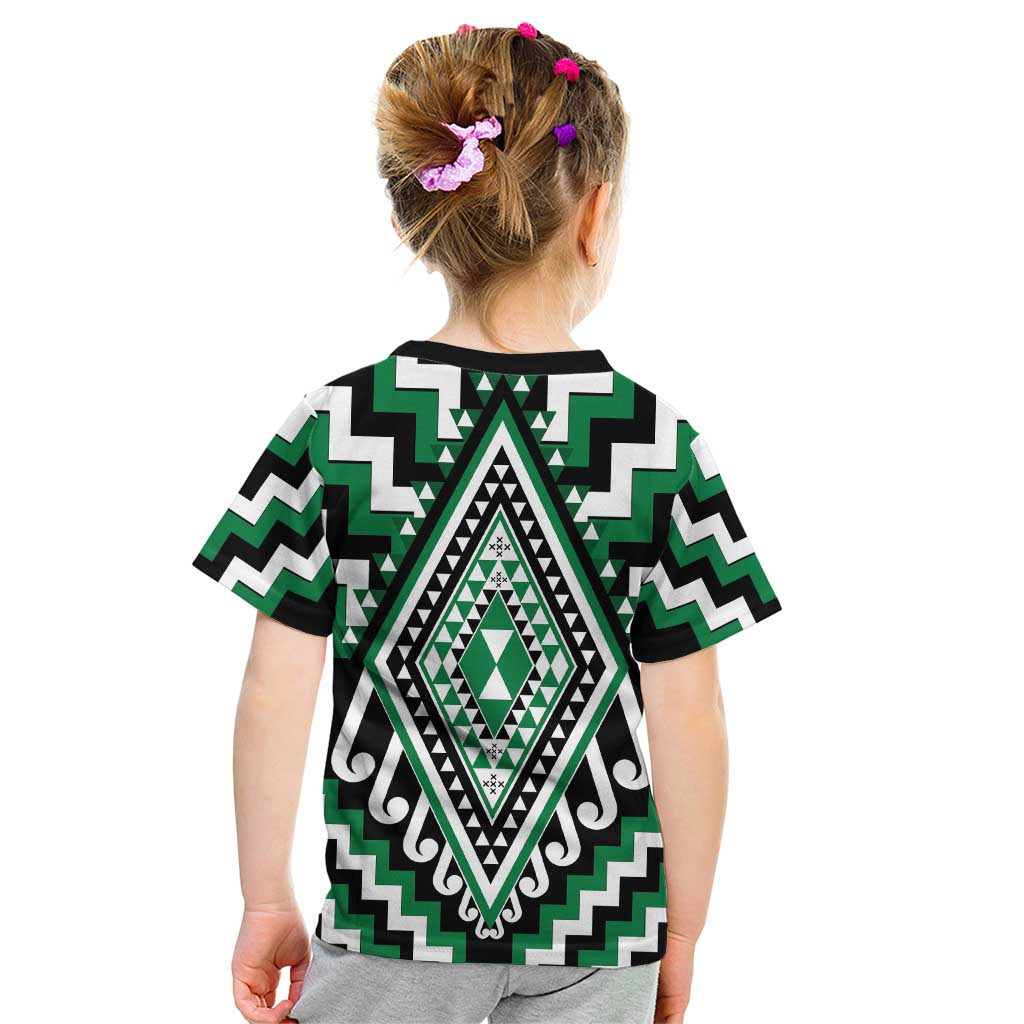 Green Aotearoa Taniko Poutama Patikitiki Kid T Shirt
