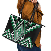 Green Aotearoa Taniko Poutama Patikitiki Leather Tote Bag