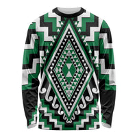 Green Aotearoa Taniko Poutama Patikitiki Long Sleeve Shirt LT14 Unisex Green - Polynesian Pride