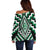 Green Aotearoa Taniko Poutama Patikitiki Off Shoulder Sweater