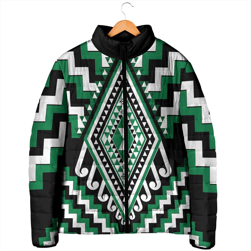 Green New Zealand Taniko Poutama Patikitiki Padded Jacket - Polynesian Pride