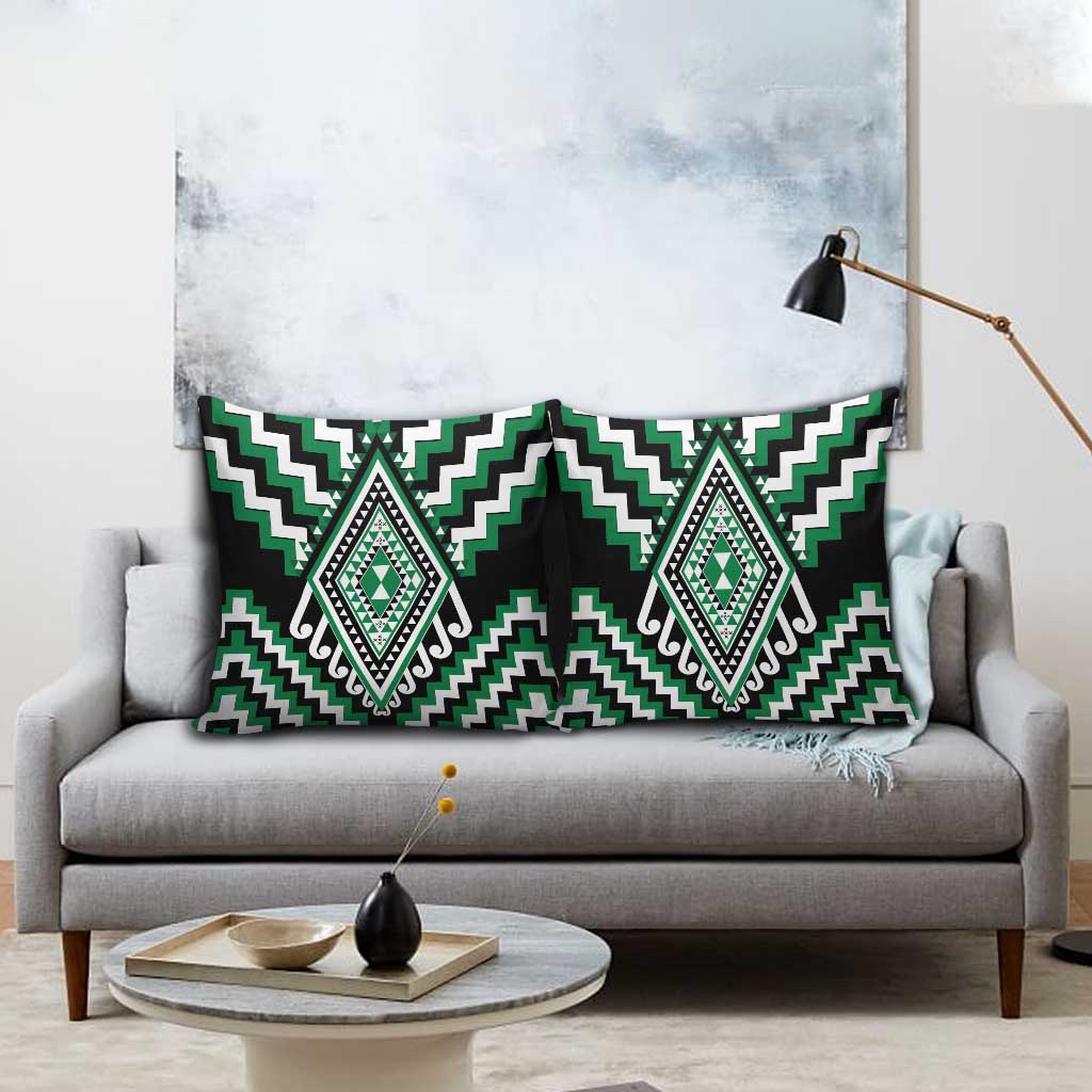 Green New Zealand Taniko Poutama Patikitiki Pillow Cover - Polynesian Pride