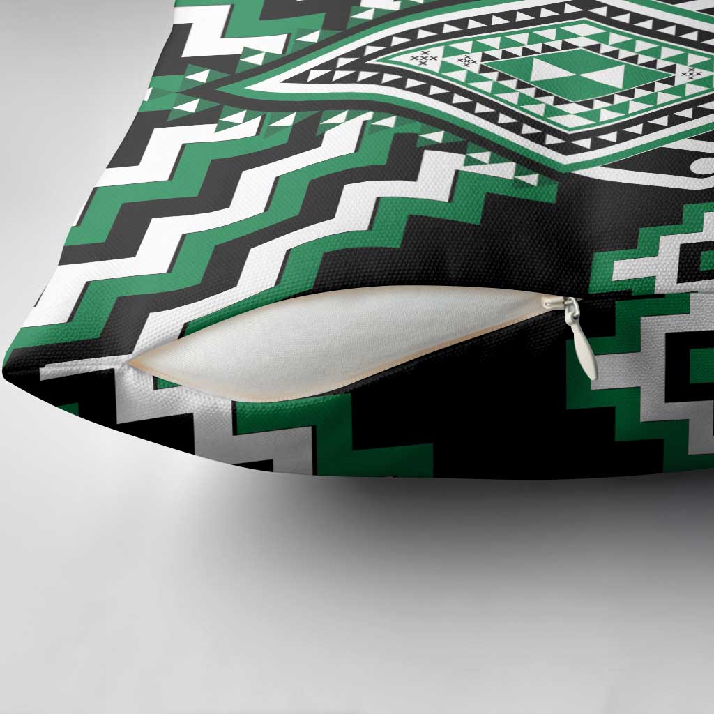 Green New Zealand Taniko Poutama Patikitiki Pillow Cover - Polynesian Pride