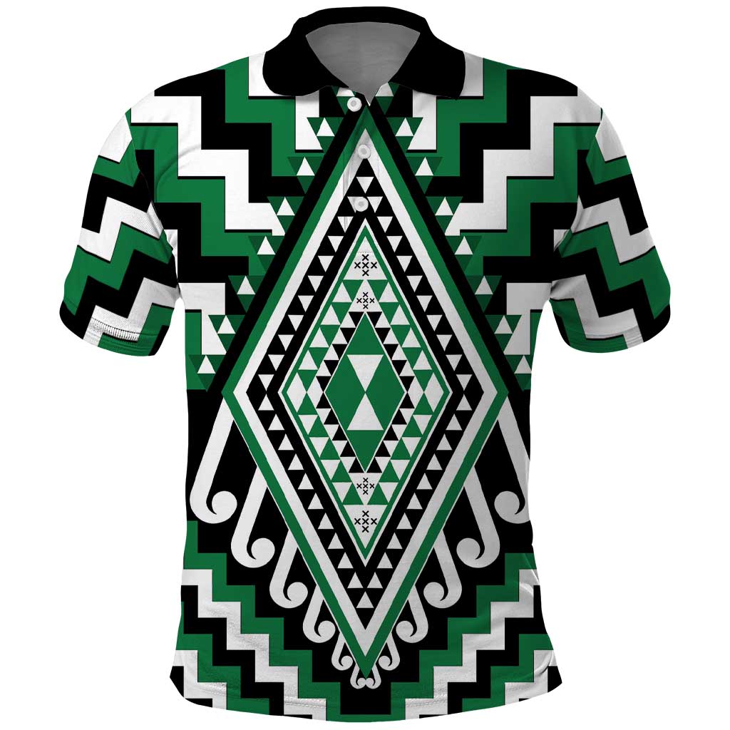 Green Aotearoa Taniko Poutama Patikitiki Polo Shirt LT14 Green - Polynesian Pride