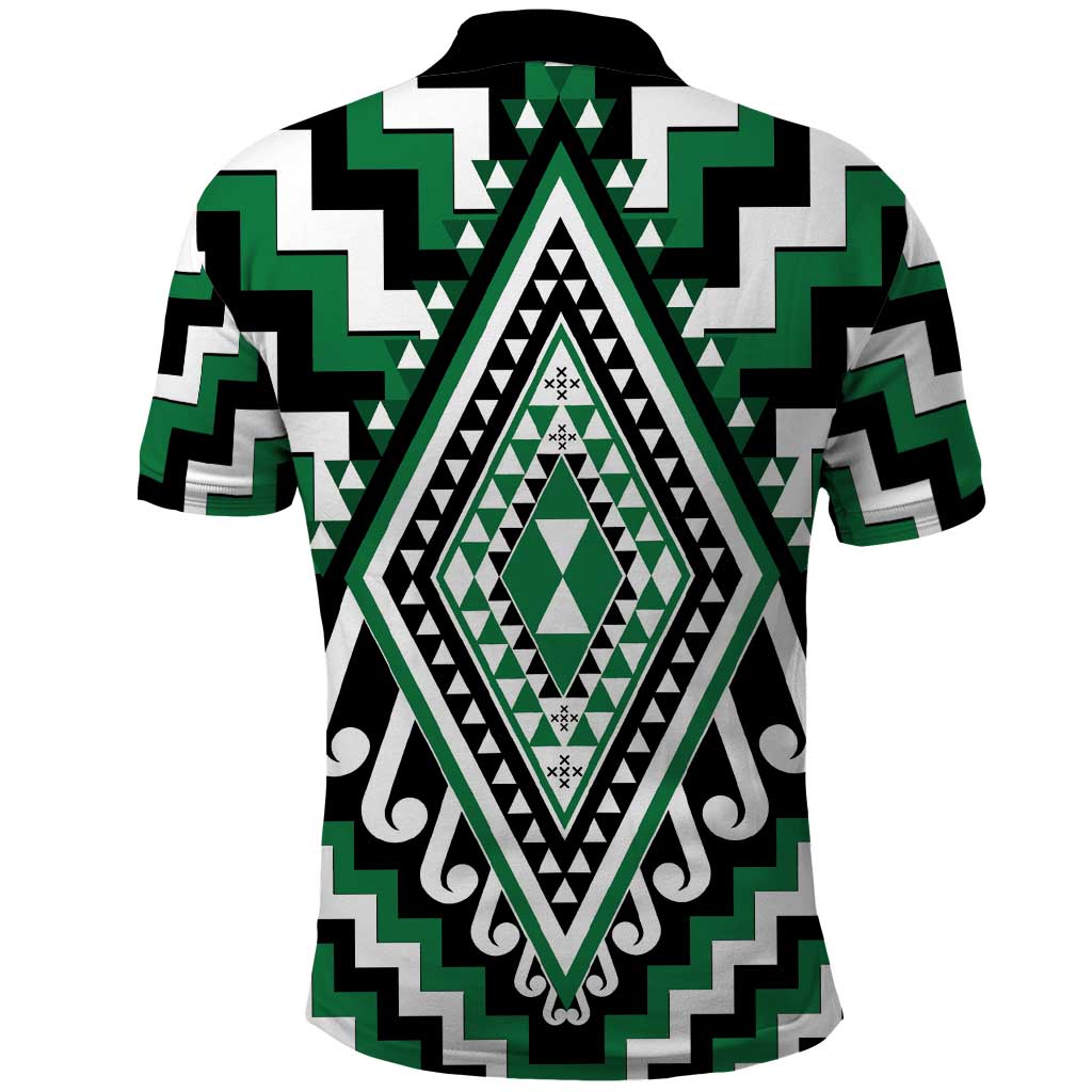 Green Aotearoa Taniko Poutama Patikitiki Polo Shirt LT14 - Polynesian Pride