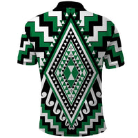 Green Aotearoa Taniko Poutama Patikitiki Polo Shirt LT14 - Polynesian Pride