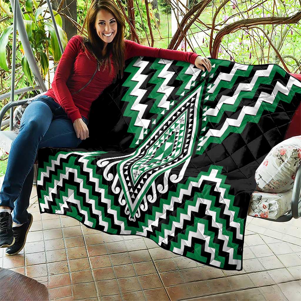 Green Aotearoa Taniko Poutama Patikitiki Quilt