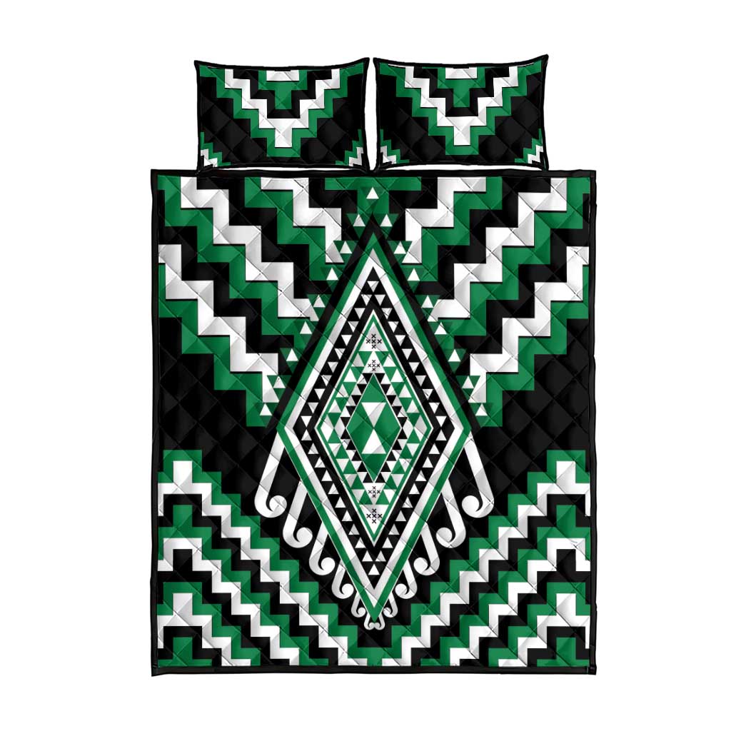 Green Aotearoa Taniko Poutama Patikitiki Quilt Bed Set LT14 - Polynesian Pride
