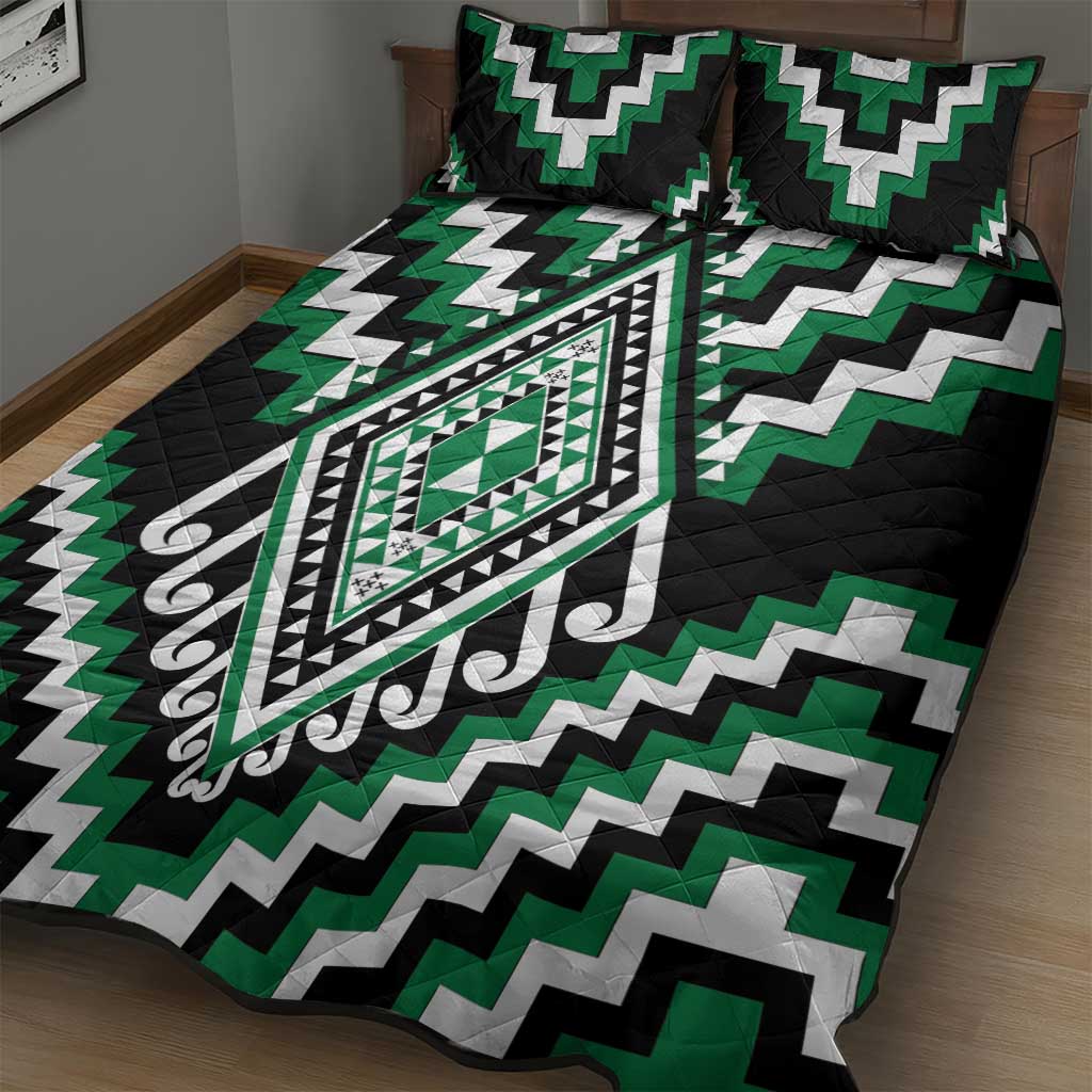 Green Aotearoa Taniko Poutama Patikitiki Quilt Bed Set LT14 - Polynesian Pride