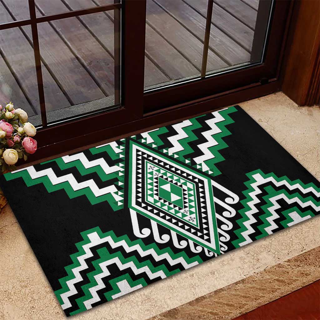 Green Aotearoa Taniko Poutama Patikitiki Rubber Doormat LT14 - Polynesian Pride