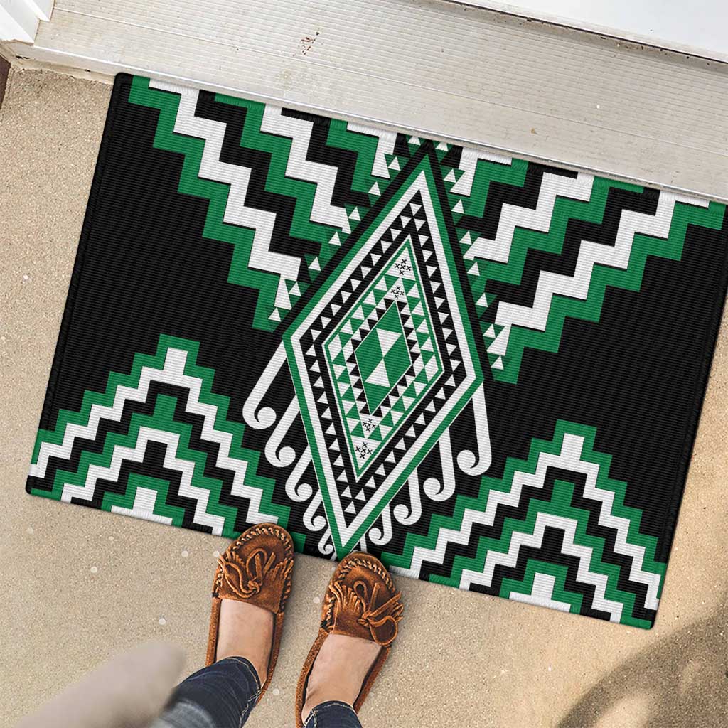 Green Aotearoa Taniko Poutama Patikitiki Rubber Doormat LT14 - Polynesian Pride