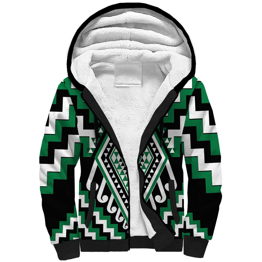 Green Aotearoa Taniko Poutama Patikitiki Sherpa Hoodie LT14 Unisex Green - Polynesian Pride