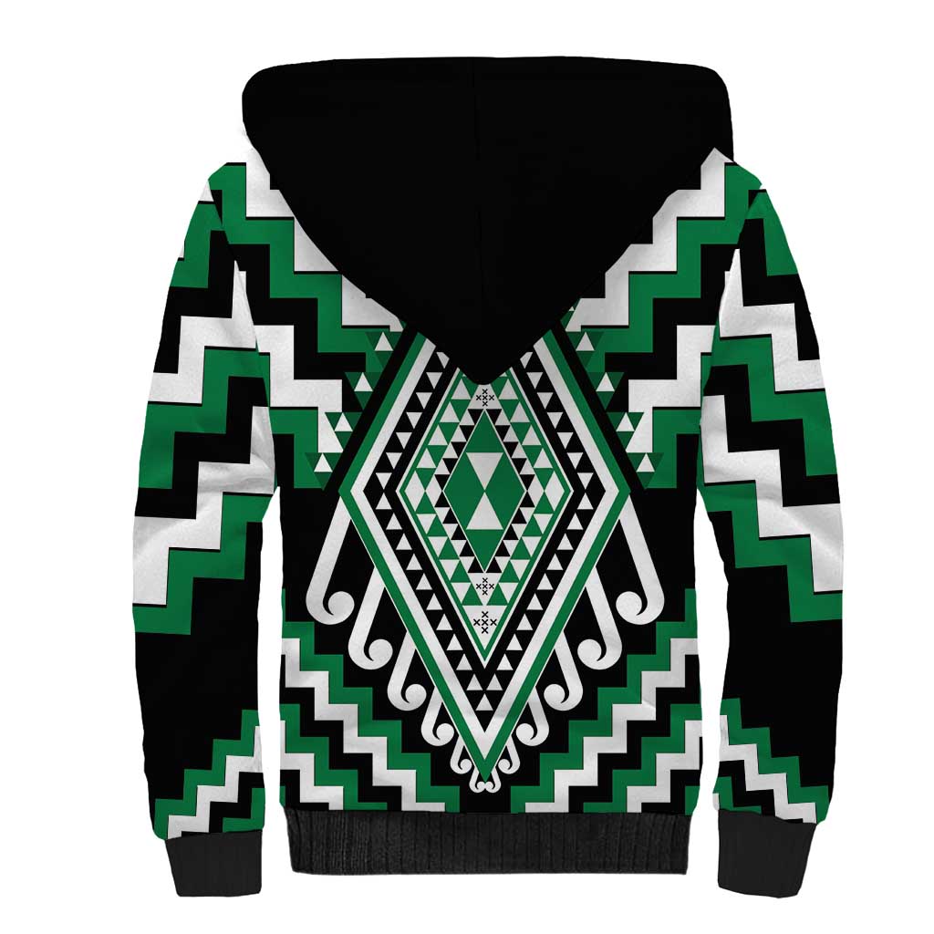 Green Aotearoa Taniko Poutama Patikitiki Sherpa Hoodie LT14 - Polynesian Pride