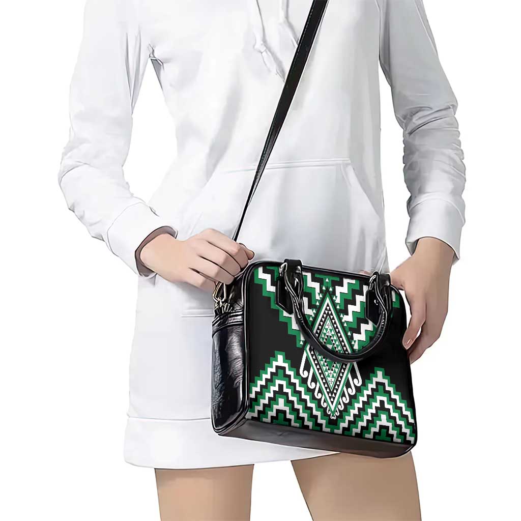Green Aotearoa Taniko Poutama Patikitiki Shoulder Handbag