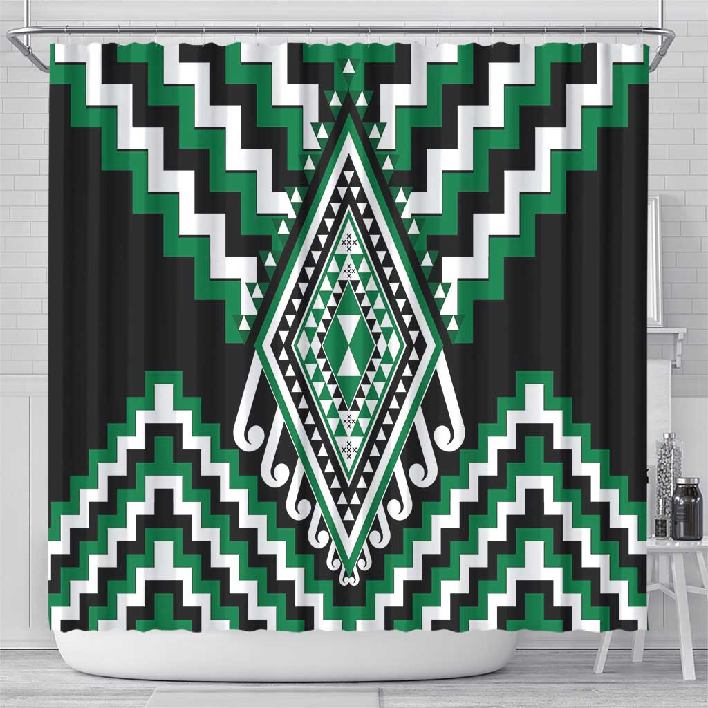 Green Aotearoa Taniko Poutama Patikitiki Shower Curtain
