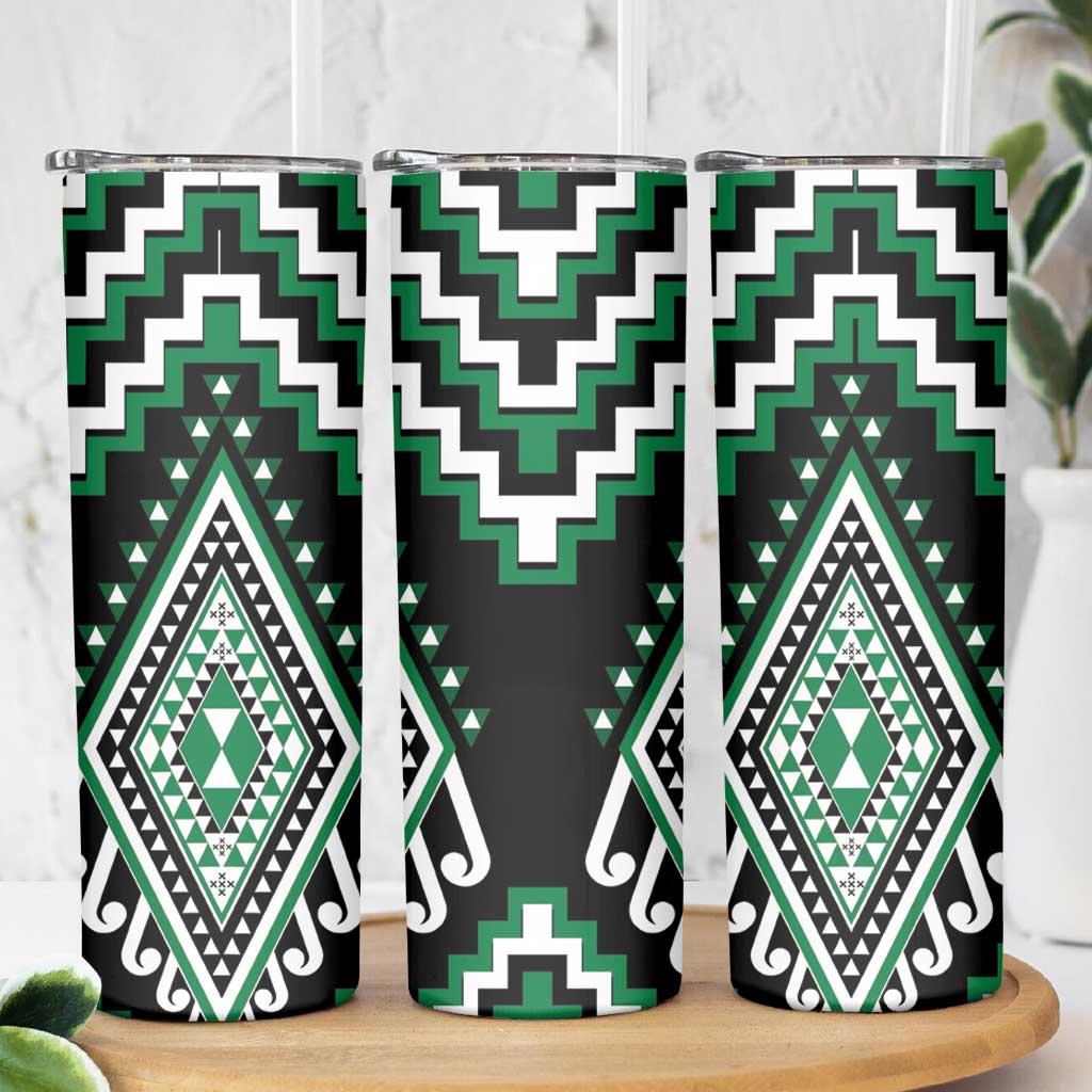 Green Aotearoa Taniko Poutama Patikitiki Skinny Tumbler