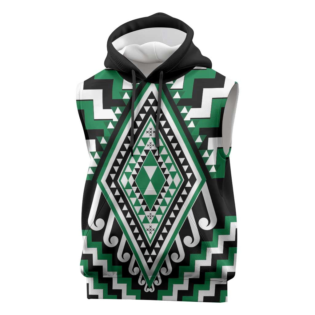 Green New Zealand Taniko Poutama Patikitiki Sleeveless Hoodie - Polynesian Pride