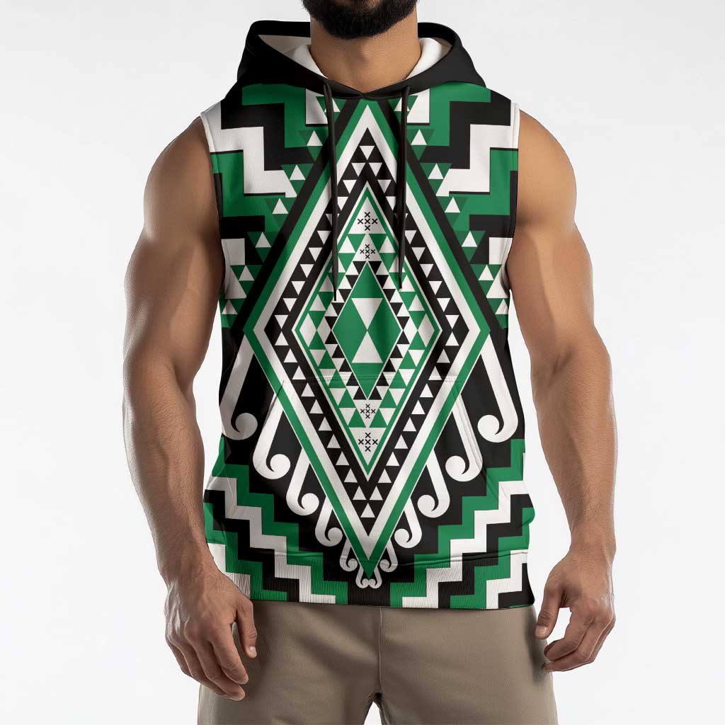 Green New Zealand Taniko Poutama Patikitiki Sleeveless Hoodie - Polynesian Pride
