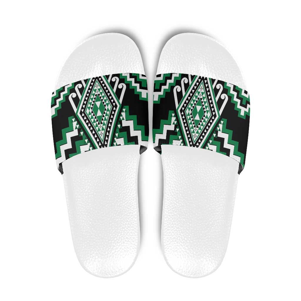 Green New Zealand Taniko Poutama Patikitiki Slide Sandals - Polynesian Pride