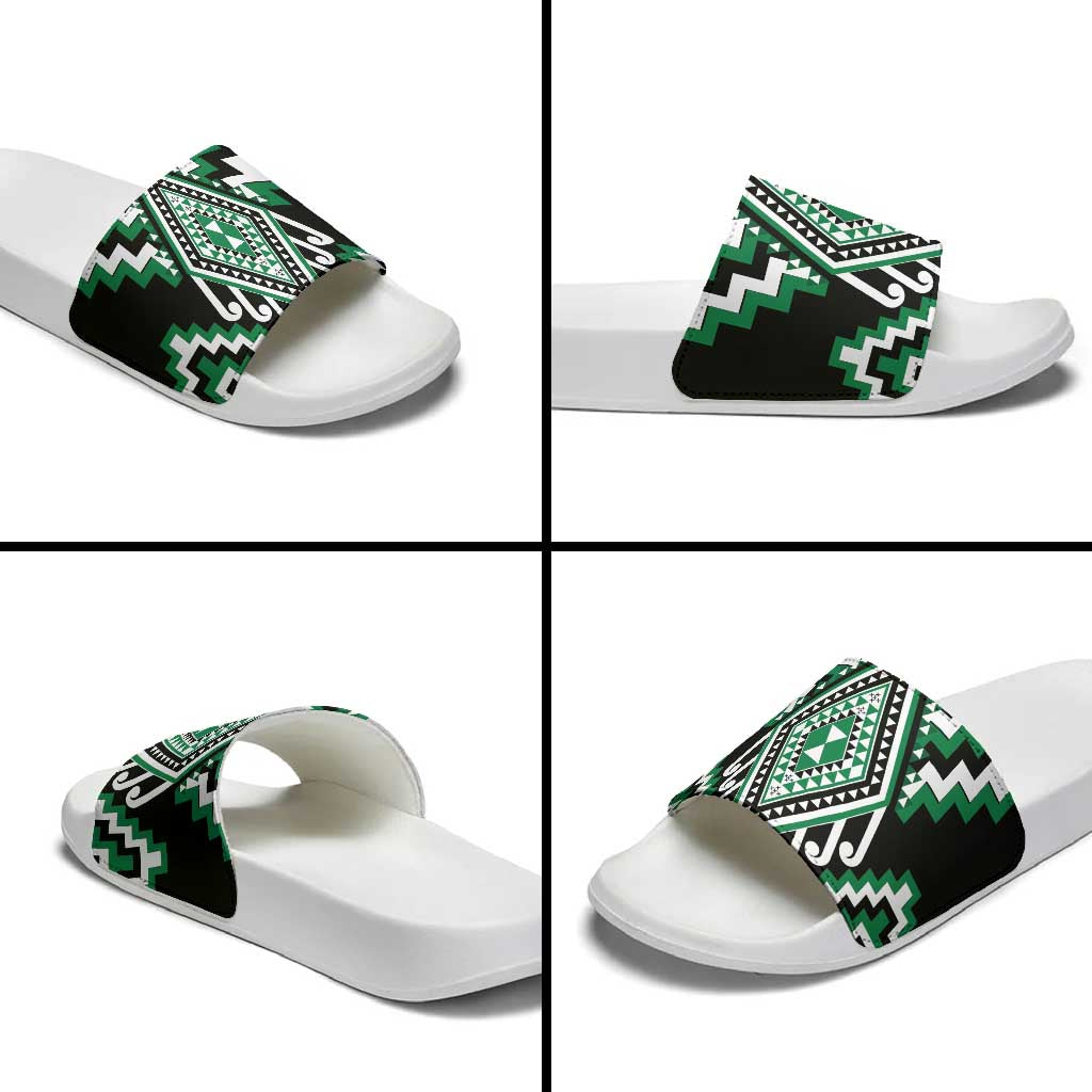 Green New Zealand Taniko Poutama Patikitiki Slide Sandals - Polynesian Pride