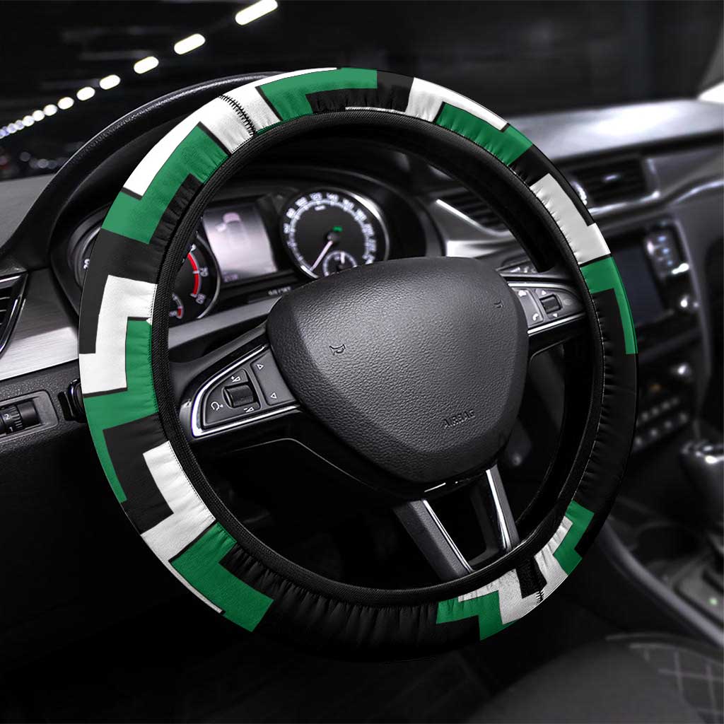 Green Aotearoa Taniko Poutama Patikitiki Steering Wheel Cover LT14 Universal Fit Green - Polynesian Pride