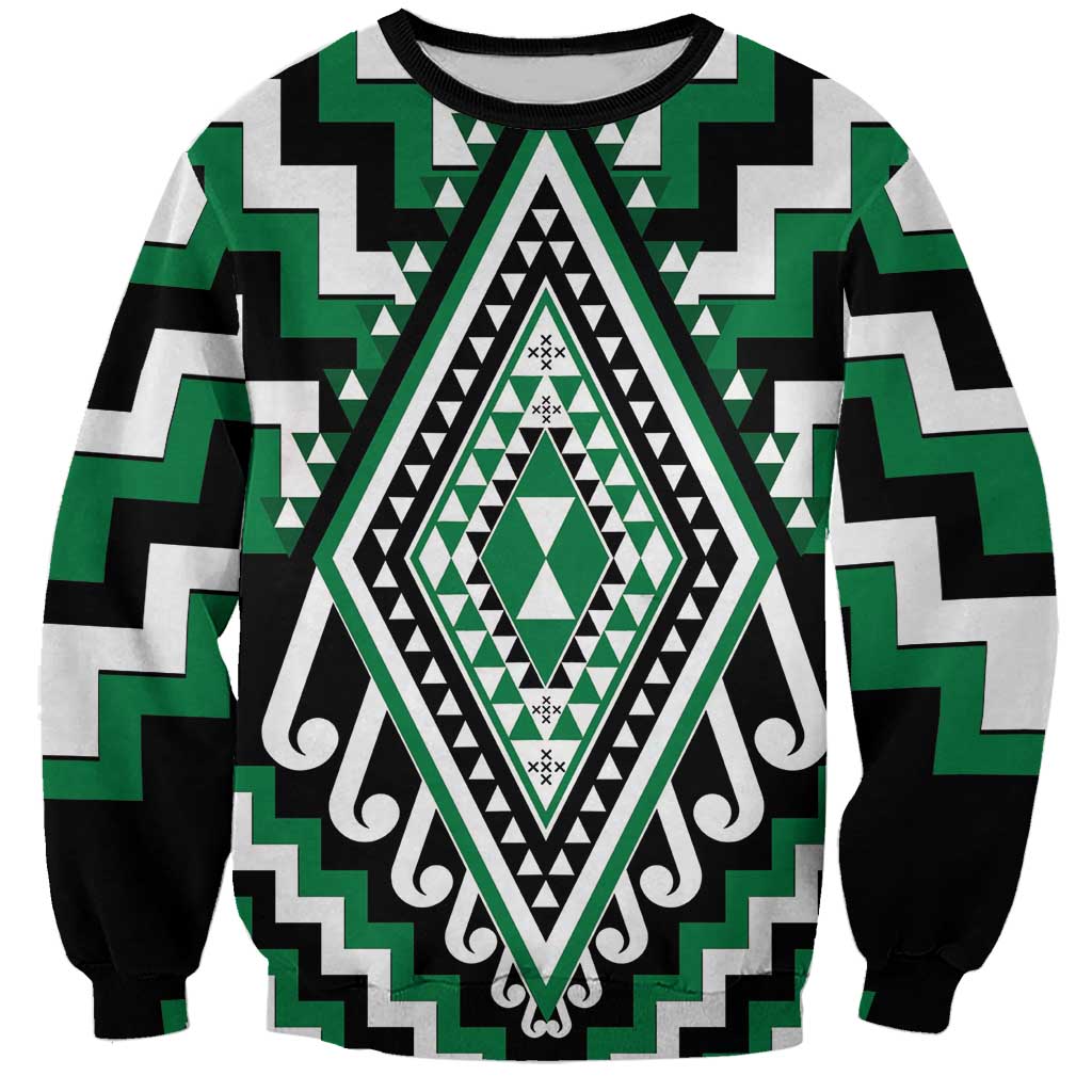 Green Aotearoa Taniko Poutama Patikitiki Sweatshirt LT14 Unisex Green - Polynesian Pride