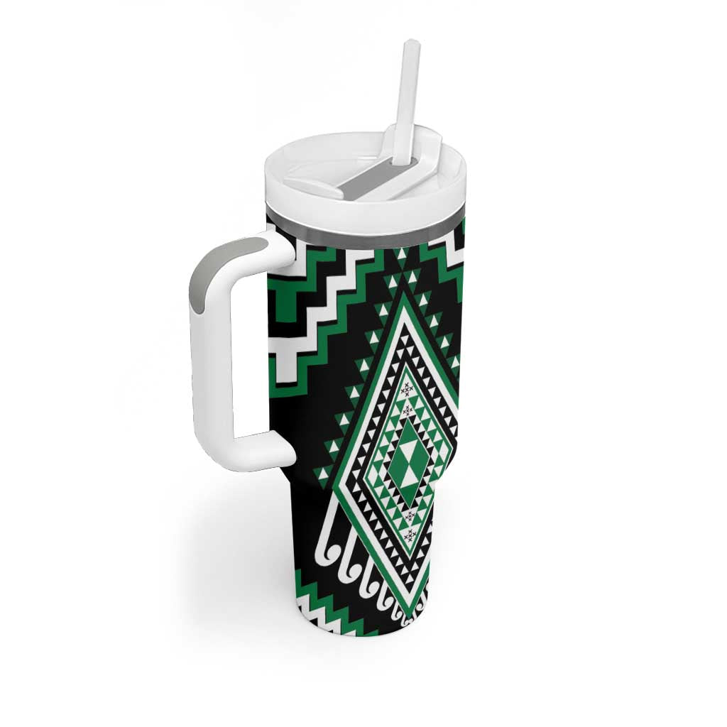 Green Aotearoa Taniko Poutama Patikitiki Tumbler With Handle LT14 - Polynesian Pride