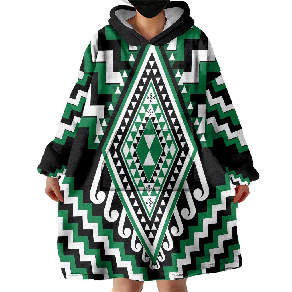 Green Aotearoa Taniko Poutama Patikitiki Wearable Blanket Hoodie LT14 - Polynesian Pride