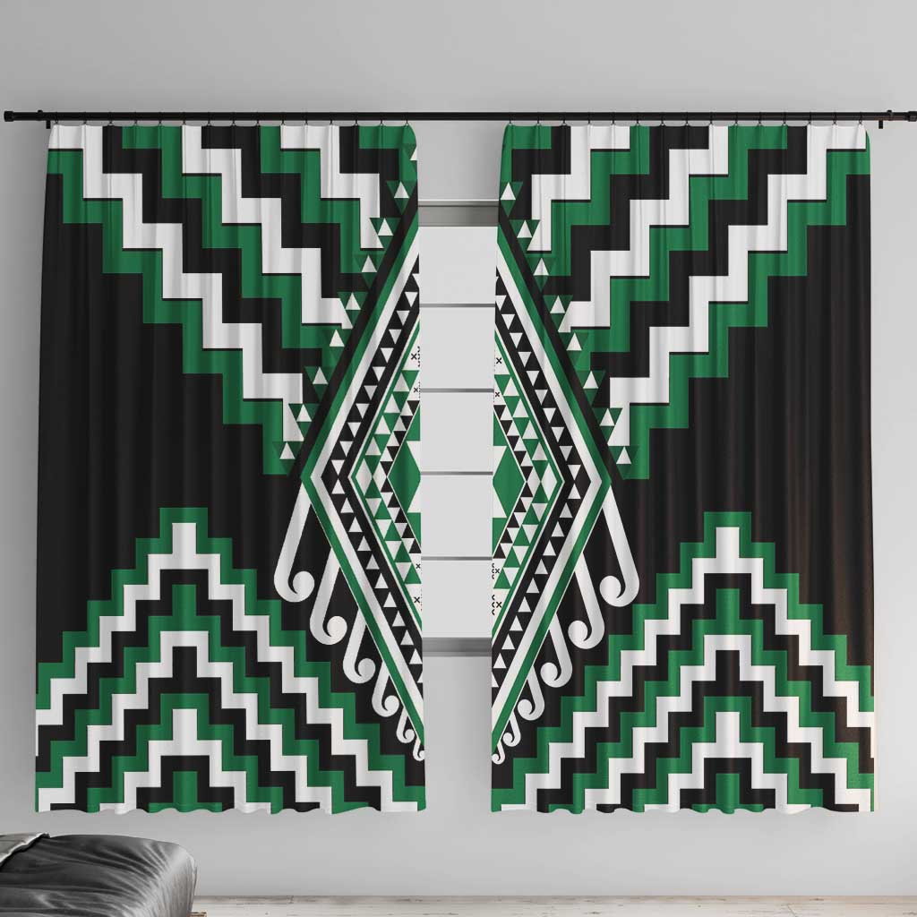Green Aotearoa Taniko Poutama Patikitiki Window Curtain LT14 With Hooks Green - Polynesian Pride