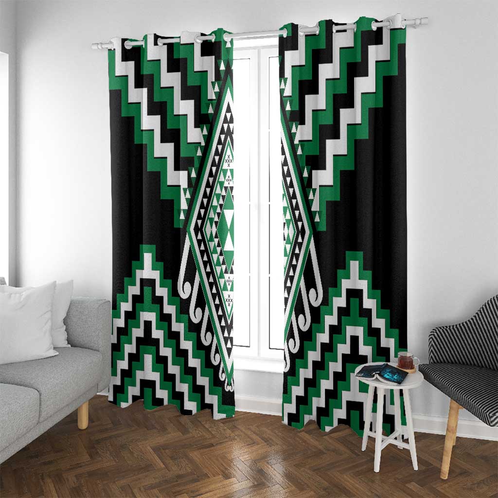 Green Aotearoa Taniko Poutama Patikitiki Window Curtain LT14 With Grommets Green - Polynesian Pride