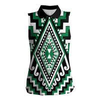 Green Aotearoa Taniko Poutama Patikitiki Women Sleeveless Polo Shirt