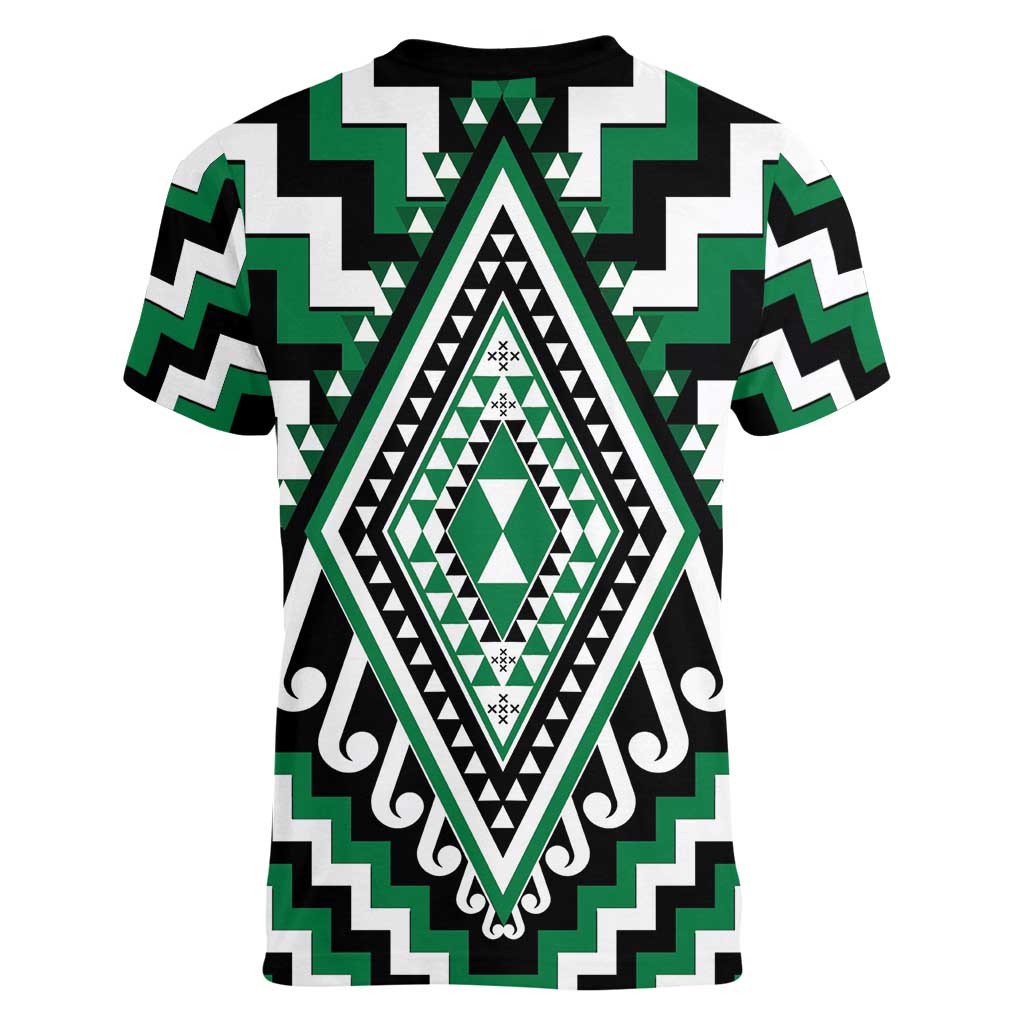 Green Aotearoa Taniko Poutama Patikitiki Women V-Neck T-Shirt