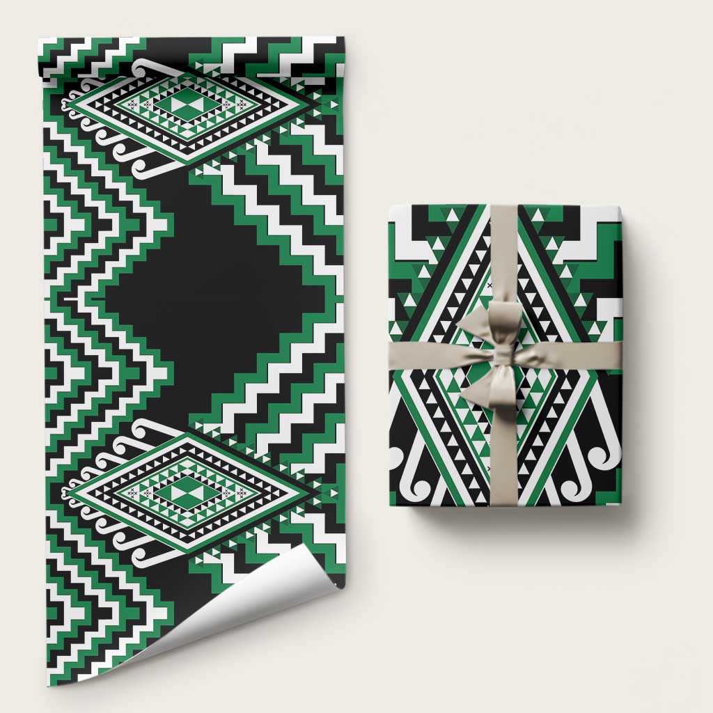 Green Aotearoa Taniko Poutama Patikitiki Wrapping Paper LT14 58" × 23" Green - Polynesian Pride