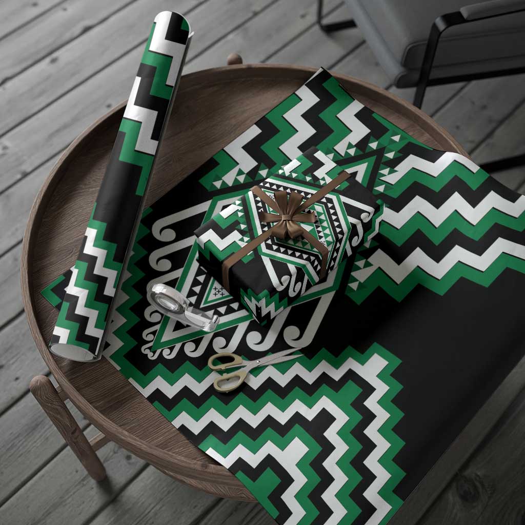 Green Aotearoa Taniko Poutama Patikitiki Wrapping Paper LT14 - Polynesian Pride