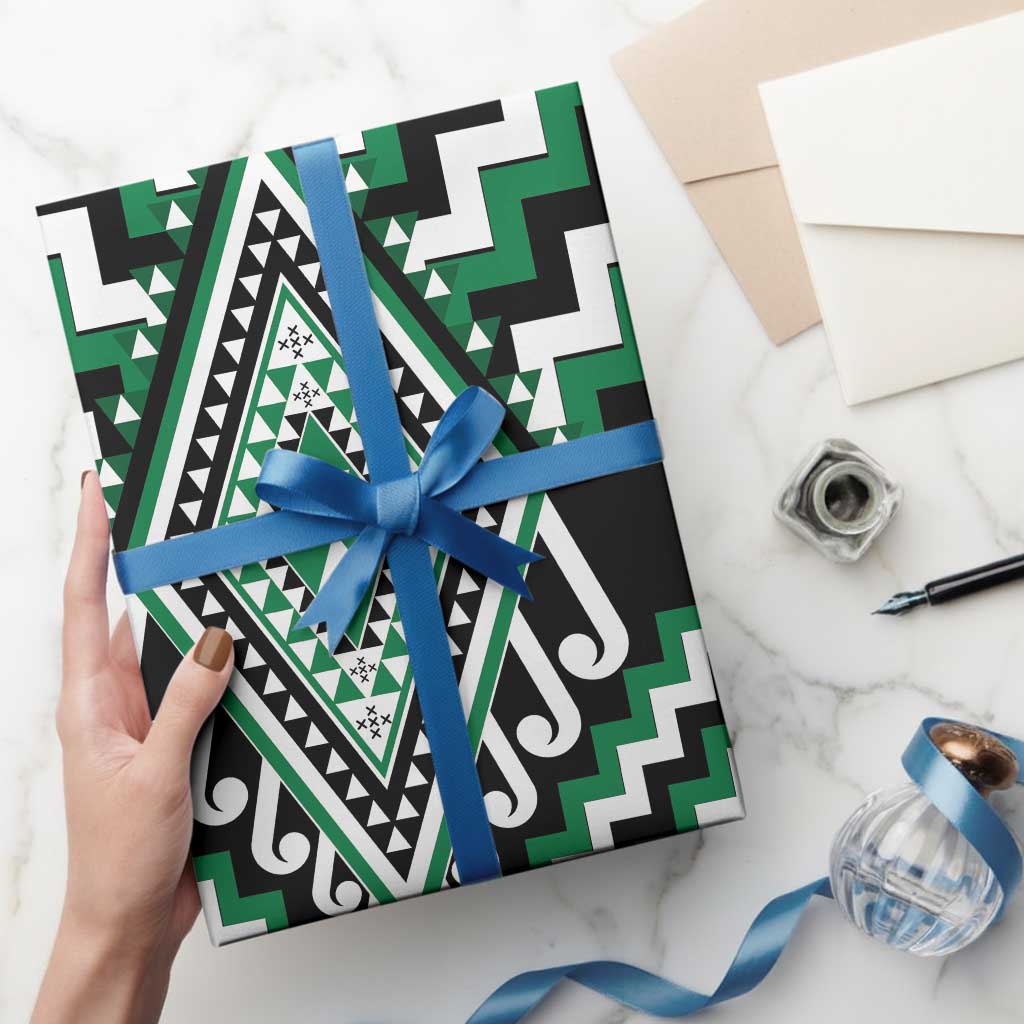 Green Aotearoa Taniko Poutama Patikitiki Wrapping Paper LT14 - Polynesian Pride