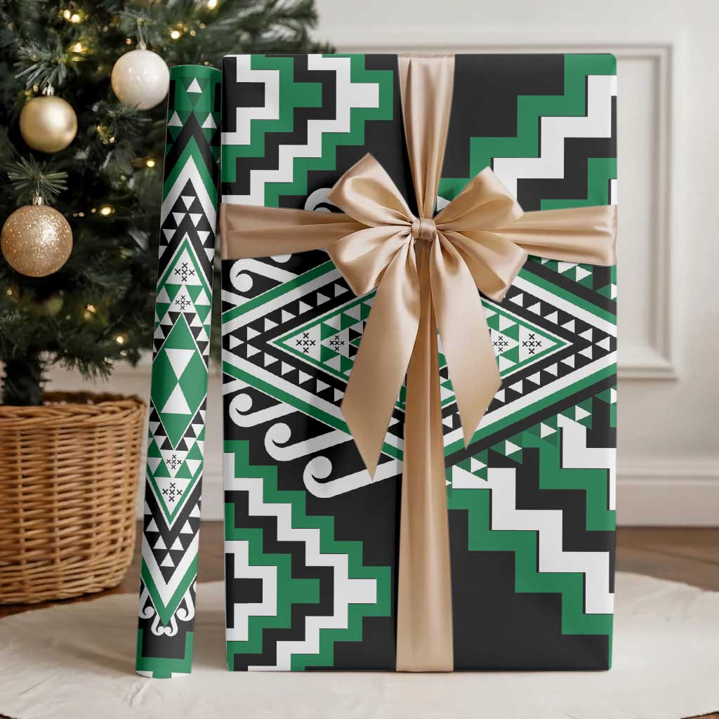 Green Aotearoa Taniko Poutama Patikitiki Wrapping Paper LT14 - Polynesian Pride