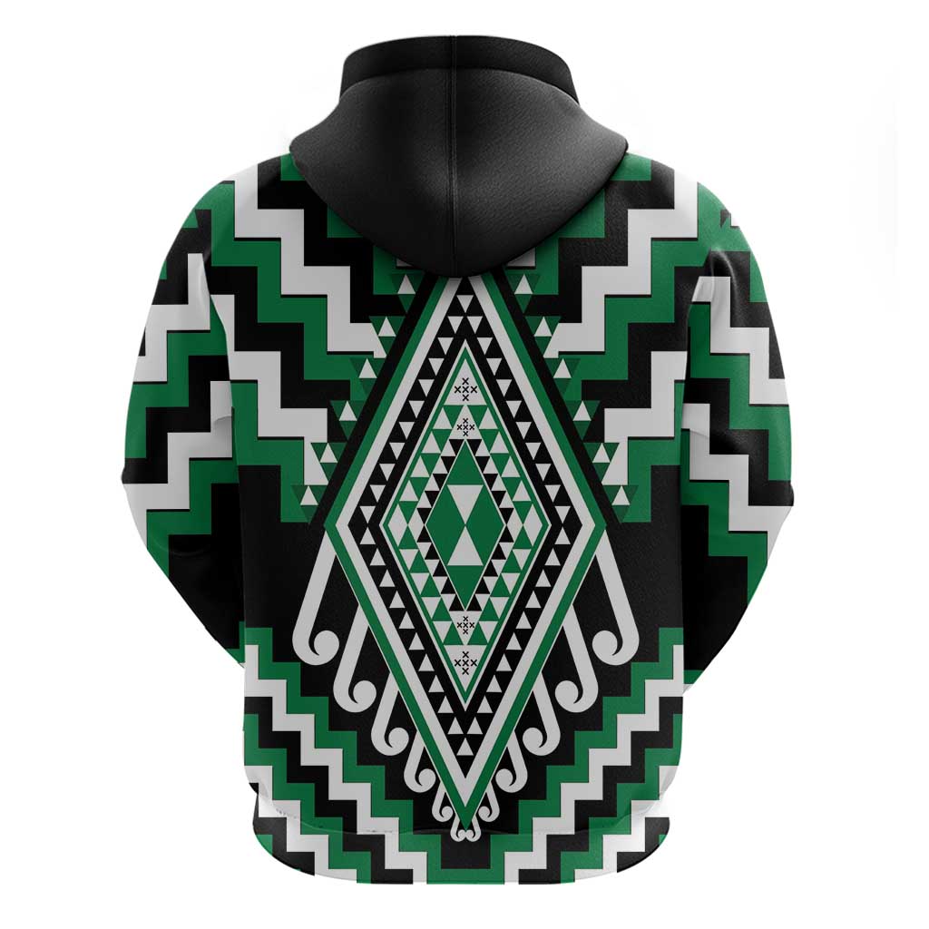Green Aotearoa Taniko Poutama Patikitiki Zip Hoodie
