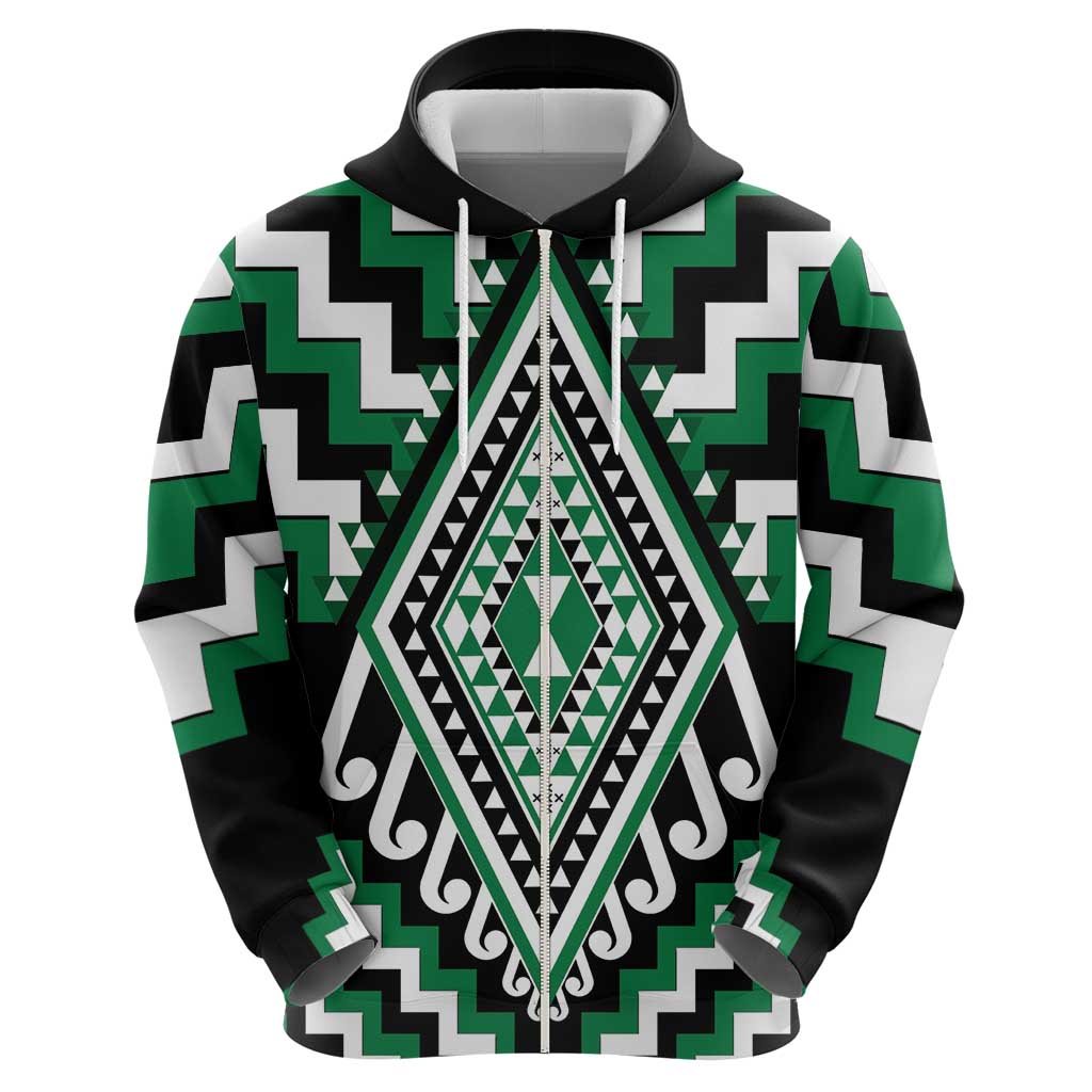 Green Aotearoa Taniko Poutama Patikitiki Zip Hoodie