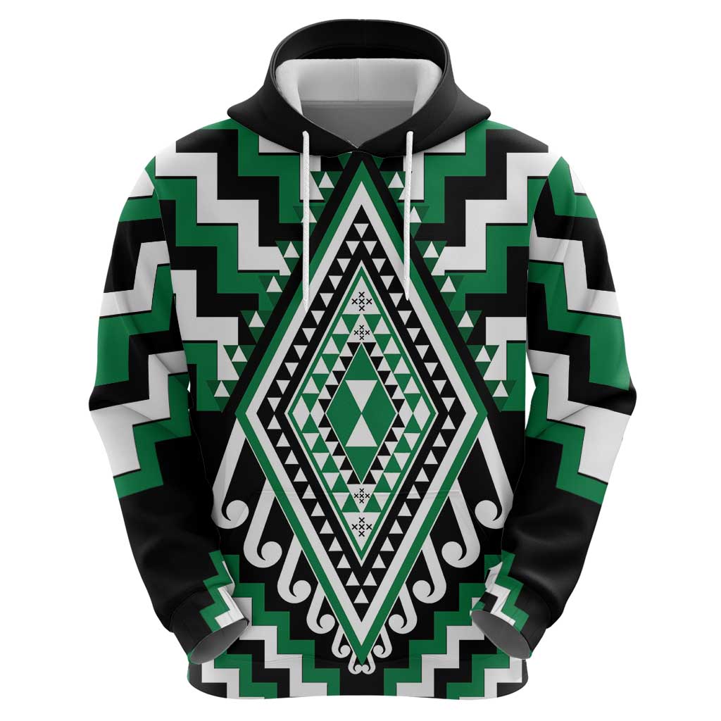 Green Aotearoa Taniko Poutama Patikitiki Zip Hoodie